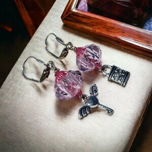Czech Crystal Dionne with Swarovski Bicone and Lock & Jet Charm Earrings